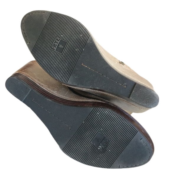 Frye Paige Distressed Leather Wedge Riding Boots - Picture 3 of 9